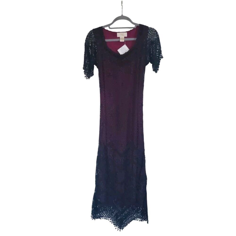 Kroshetta By Papillon Handmade Witchy Crochet Beaded Fringe Midi Dress Sz Medium